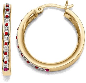 Goldia Sterling Silver & Gold-plated Natural Diamond & Natural Ruby Round Hoop Earrings