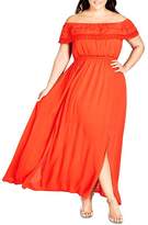 Thumbnail for your product : City Chic Plus Lace-Trim Off-the-Shoulder Maxi Dress