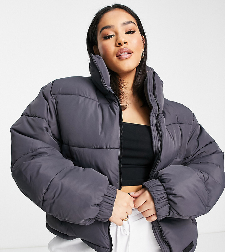 Sixth June Plus oversized cropped puffer coat in grey - ShopStyle