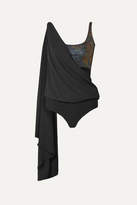 Thumbnail for your product : Marika Vera Cameron Draped Glittered Chiffon Thong Bodysuit - Black