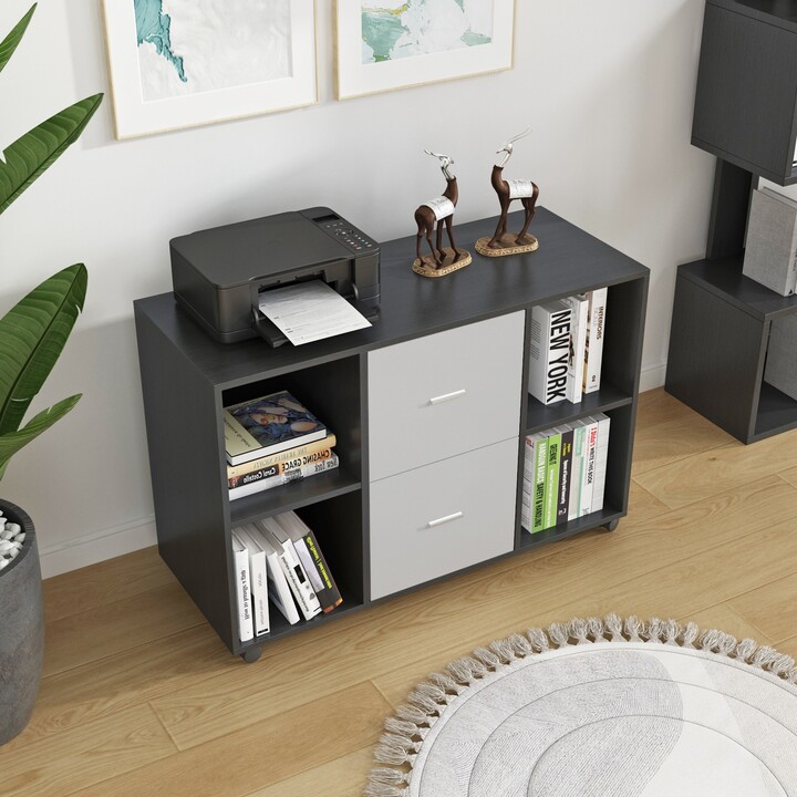 Mobile wood filing with 2 drawers and 4 open storage