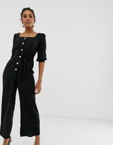 Thumbnail for your product : ASOS DESIGN square neck puff sleeve jumpsuit with button detail