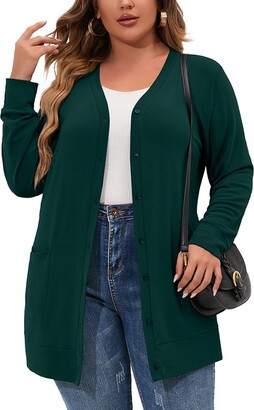 AusLook Plus Size Lightweight Cardigan for Women Dark Green Large Long  Sleeve Coat Open Front Bolero Tops Button Down Sweaters Soft Clothes Summer  Fall Winter Maternity Outwear with Pockets - ShopStyle