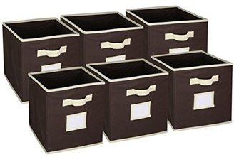 Hangorize Collapsible Fabric Cubicle Storage Bins, Coffee, 6 Pack, with Handy Label Window to Make Identifying Contents Easy. Set Includes 6 Foldable Storage Cube Basket Bins