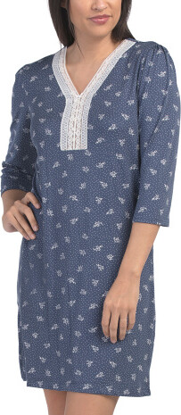 TJMAXX Three-Quarter Sleeve V-Neck Floral Nightgown For Women, Spandex/Polyester
