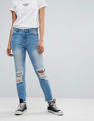 Daisy Street Mom Jeans With Distressing And Paint Splash
