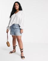 Thumbnail for your product : ASOS Curve DESIGN Curve swing top with v neck in contrast broidery with puff sleeve