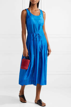 Diane von Furstenberg Pleated Cotton And Silk-blend Gauze Midi Dress - Bright blue