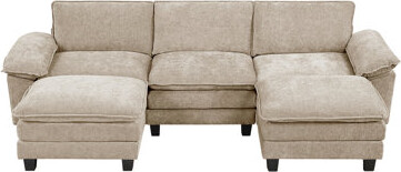 Latitude Run Modern Contemporary 5-Piece Modular Sectional With Ottoman Plush Comfort Taupe Chenille Upholstery Living Room Furniture Durable Plywood