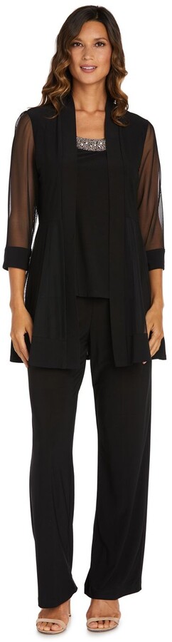 R & M Richards Two-Piece Pant Suit with Sheer Inserts, Beading and