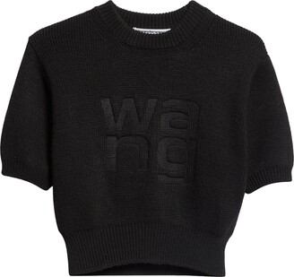 Alexander Wang Embossed Logo Short Sleeve Crop Sweater