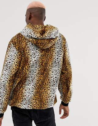 Reclaimed Vintage inspired oversized animal faux fur hoodie-Multi