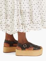 Thumbnail for your product : Chloé Scalloped Leather Flatform Espadrilles - Womens - Black