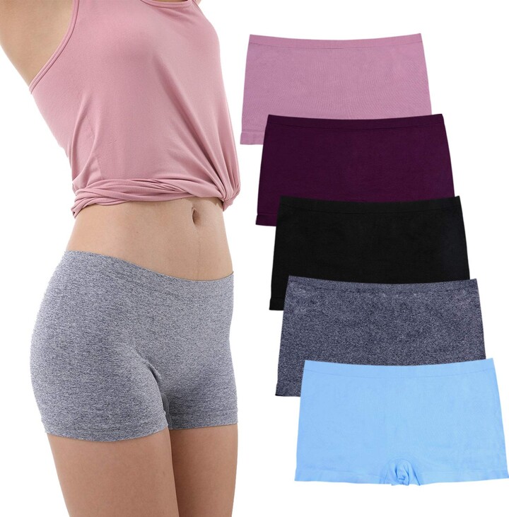 Ruxia Women's Seamless Boyshort Panties Nylon Spandex Underwear Stretch Boxer Briefs Pack of 5
