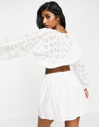 Topshop co-ord broderie long sleeve blouse in white - ShopStyle