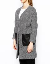 Thumbnail for your product : Helene Berman Edge to Edge Coat with Contrast Faux Leather Pockets