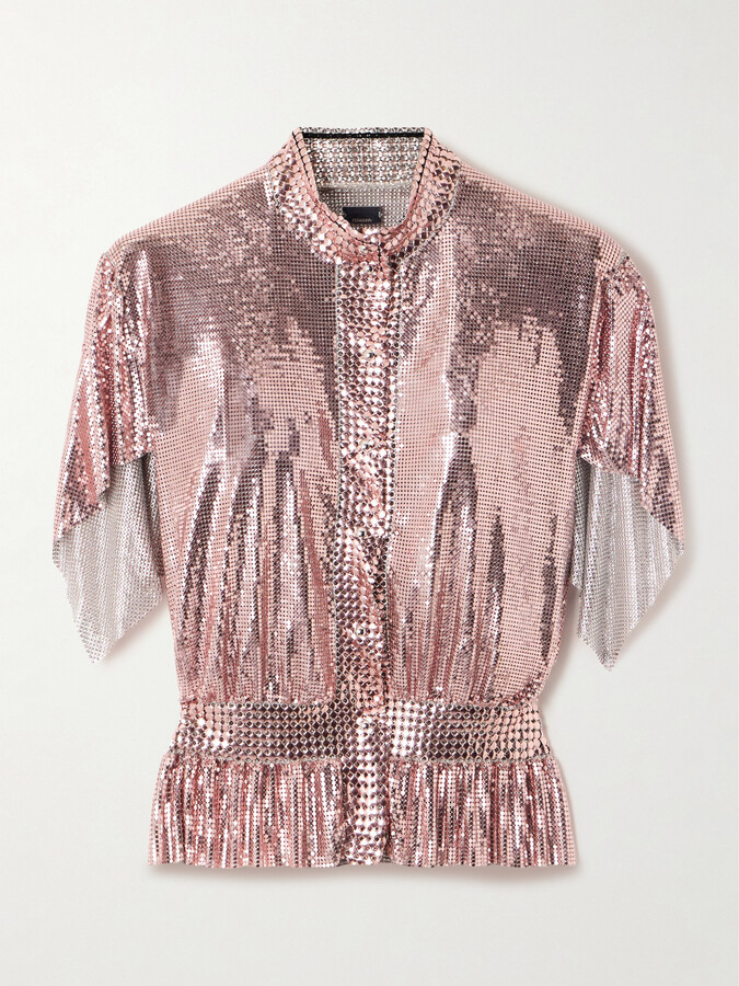 RABANNE - Pleated Chainmail Blouse - Rose gold