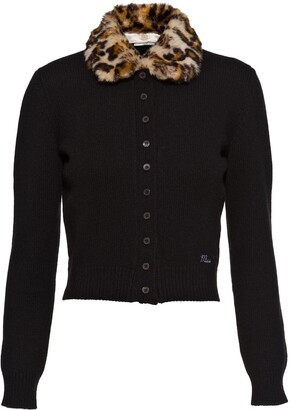Miu Miu Leopard-Print Collar Cashmere Cardigan