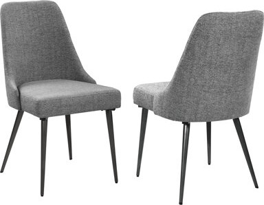 Of 2 Mid-century Modern Grey Chairs - Solid Back Design, Gunmetal Metal Legs Dining Comfortable , Leg Design