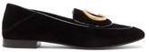 Thumbnail for your product : Chloé The C Crystal-embellished Velvet Loafers - Black