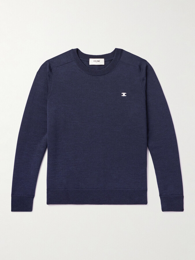 Celine Homme Crystal-embellished Logo-Appliquéd Wool Sweater - Men - Gray Knitwear - Xs