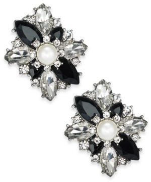 Charter Club Silver-Tone Crystal, Stone & Imitation Pearl Cluster Stud Earrings, Created for Macy's