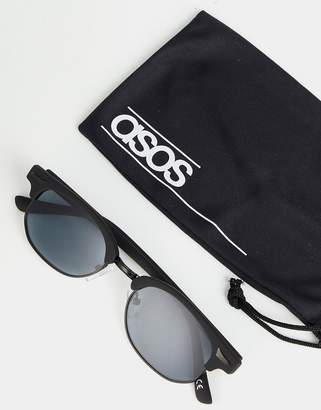 ASOS Design Mini Retro Sunglasses In Matt Black With Smoke Lens
