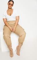 Thumbnail for your product : PrettyLittleThing Plus White Ribbed Plunge Short Sleeve Bodysuit