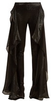 Thumbnail for your product : Paula Knorr - Relief High-rise Ruffled Silk-blend Lame Trousers - Black