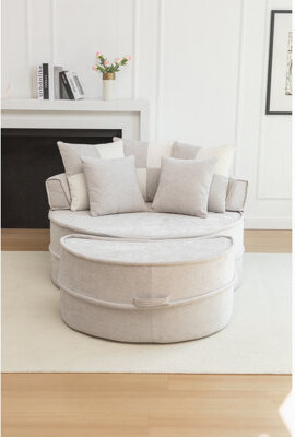 Brayden Studio Accent Barrel Chair with 5 Pillows Upholstered Armchair with Ottoman for Living Room