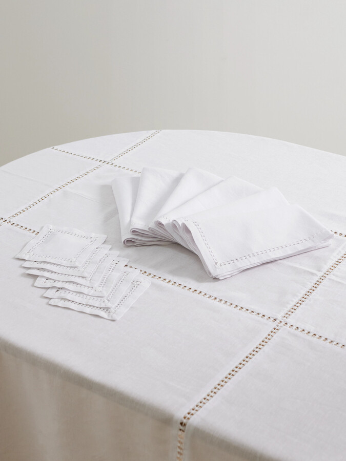 Gohar World - The Well Dressed Table Lace-trimmed Cotton And Linen-blend Tablecloth And Set Of Six Dinner And Cocktail Napkins - White