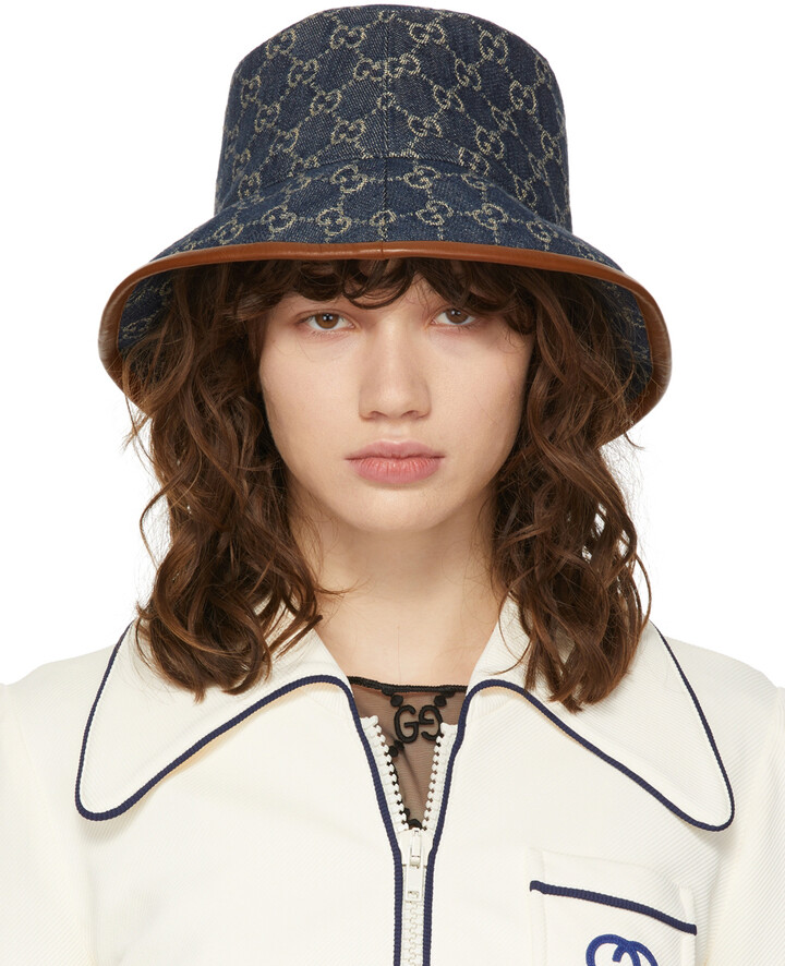 Gucci Blue & Brown Canvas GG Bucket Hat - ShopStyle