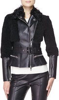Thumbnail for your product : Burberry Fitted Leather & Shearling Fur Biker Jacket