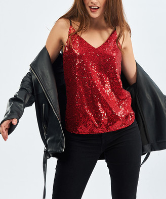 red sequin tank top