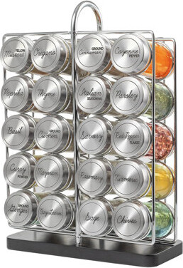 Latitude Run 20-Jar Stainless Steel Spice Rack Tower - Pre-filled with Spices