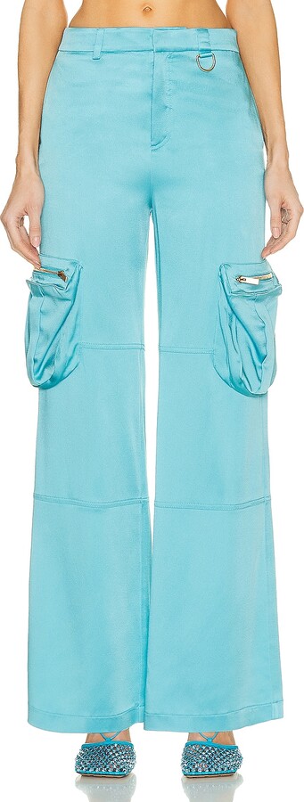 Blumarine Wide Leg Cargo Pant in Teal