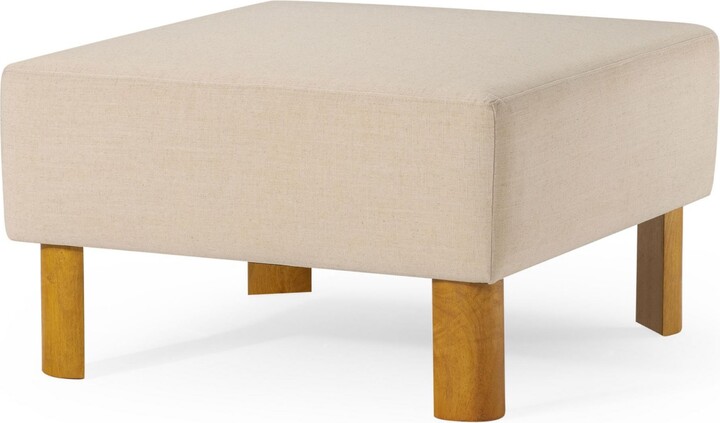 Maven Lane Lena Contemporary Upholstered Ottoman w/ Refined Natural Wood Finish