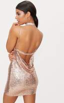 Thumbnail for your product : PrettyLittleThing Rose Gold Chain Strap Sequin Plunge Bodycon Dress