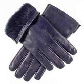 Thumbnail for your product : Black Navy Leather Gloves with Rabbit Fur Lining