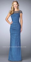 Thumbnail for your product : La Femme Pleated Shell Beaded Column Evening Dress