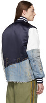 Thumbnail for your product : Greg Lauren Navy 50/50 Satin Denim Varsity Jacket