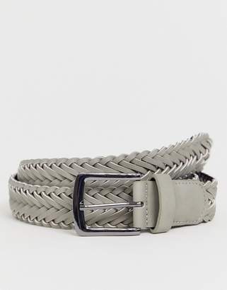 ASOS Design DESIGN faux leather wide belt in grey plait