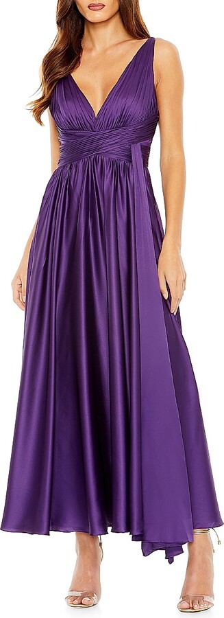Women's Pleated Charmeuse Halter A-Line Gown - Purple - Size 2