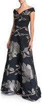 Thumbnail for your product : Rickie Freeman For Teri Jon Floral Metallic Jacquard Off-the-Shoulder A-Line Gown