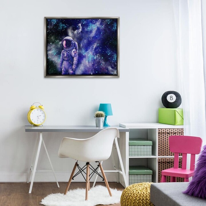 Astronaut with Blue Nebula by Jesse Keith Gray Floater Frame Abstract Graphic Art Print 25 in. x 31 in.