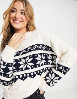ASOS DESIGN oversized Christmas jumper with fairisle placement in cream -  ShopStyle Knitwear