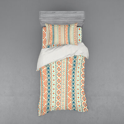 Ambesonne Orange Microfiber Eclectic Duvet Cover Set