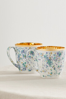 Coralla Maiuri - Piazza Del Popolo Set Of Two Gold-plated Porcelain Mugs - Jade