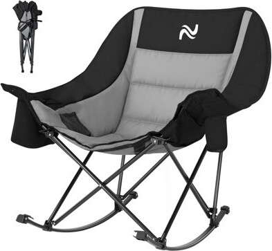 Arlmont & Co. Oversized Rocking Camping Chair For Adults, 400 Lbs Heavy Duty Padded Recliner With Side Pocket