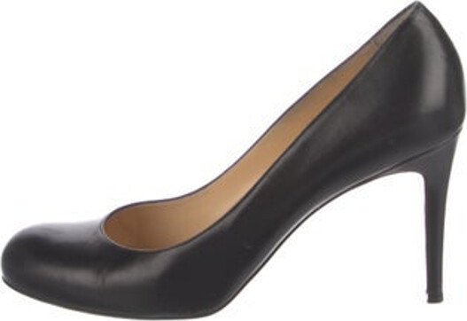 Christian Louboutin Simple Pumps Black Leather Round-Toes Designer